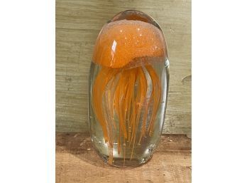 Orange Jellyfish Art Glass Paperweight