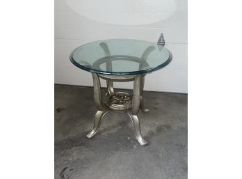Ornate Glass Top Side Table - Very Heavy, Quality Construction