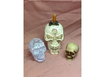 Lot Of 3 Small Halloween Decor Skulls