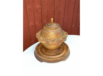 Spectacular Large Antique Tobacco Jar And Pipe Holder - Hand Carved Wood
