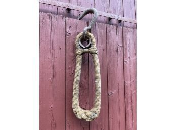 Vintage Cast Iron Hook With Rope Wrapped Metal Ring - Halloween