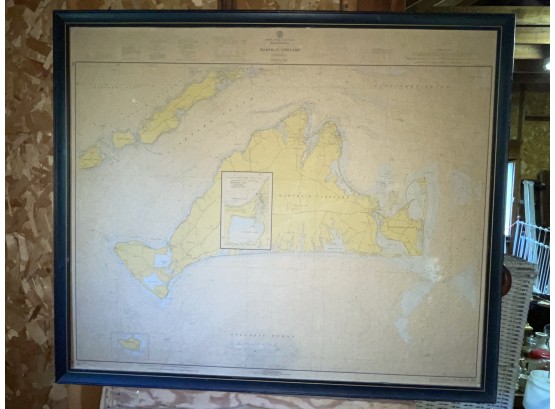 Vintage Large Martha's Vineyard Nautical Map In Frame - Massachusetts