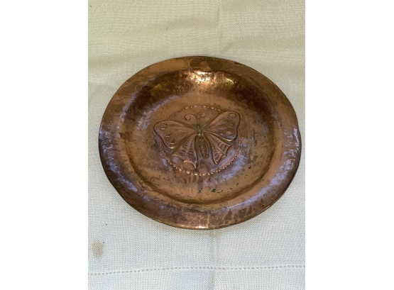 Vintage Hammered Copper Butterfly Plate