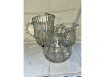 Lot Of 3 Large Glass Water/Drink Pitchers