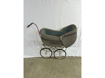 Large Antique Wicker Baby Carriage - Spooky Halloween, Haunted House Decor