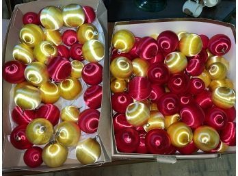 About 80 Red & Gold Satin Thread Vintage Unbreakable Christmas Balls