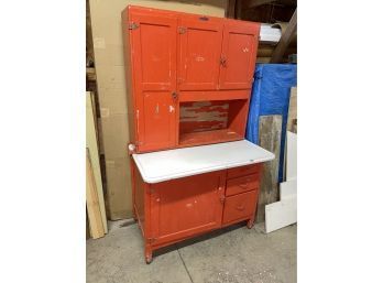 Antique NAPANEE Hoosier Style Kitchen Cabinet With Enamel Table Top