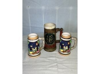Lot Of 3 Vintage Painted Ceramic Decorative Beer Steins