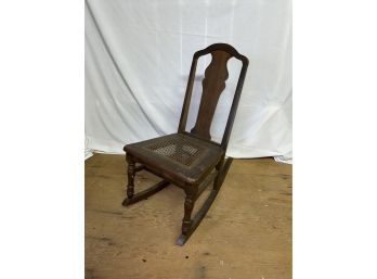 Small Antique Rocking Chair With Caned Seat