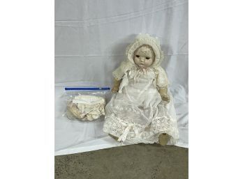 Creepy Antique 26' Plaster Composition Doll With Weighted Eyes - Spooky Halloween