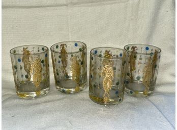 (Set Of 4) Vintage CULVER Jester Gold Encrusted Highball Glasses
