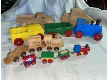 Lot Of Vintage 1980s Wooden Toy Trains & Trucks