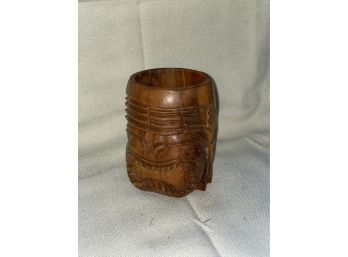 Vintage Carved Wood Tiki Mug