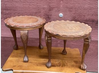 Set Of 2 Beautifully Carved Antique Round Low Tables - Great For Drinks & Snacks