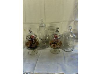 Lot Of 4 Vintage Glass Candy Jars