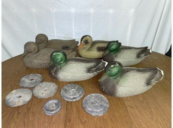 Lot Of 6 Vintage Carry-Lite Duck Hunting Decoys & Lead Weights