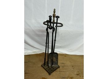 Vintage Iron Fireplace Tools With Holder