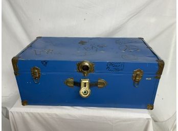 Vintage Blue Painted Storage Trunk With 90s Bands Written On It