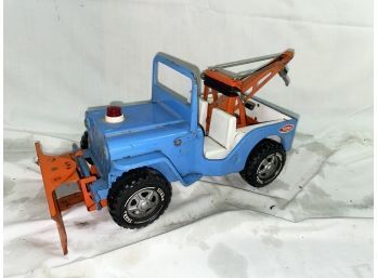 Vintage Blue Tonka Jeep AA Wrecker Tow Truck With Plow - Pressed Steel
