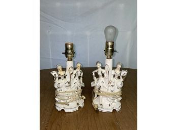 Pair Of Vintage Ceramic Table Lamps - Victorian Man & Woman