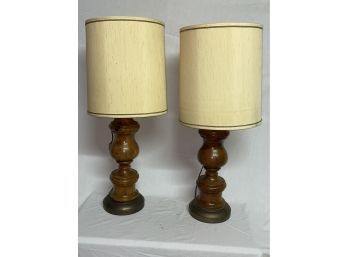 Pair Of Large Turned Wood Table Lamps
