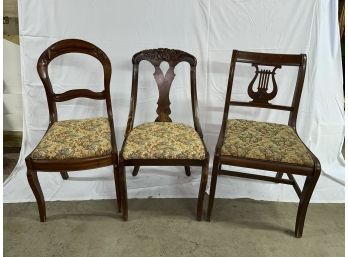 Lot #3 Antique Chairs - Different Styles With Same Fabric Upholstery