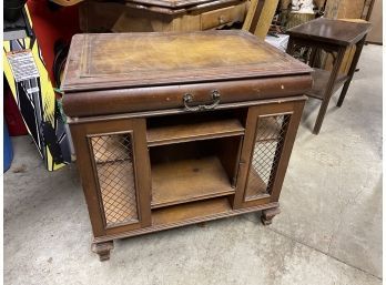Vintage Leather Top End Table With Side Shelves