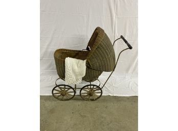 Antique Wicker Baby Carriage - Great For Doll Display