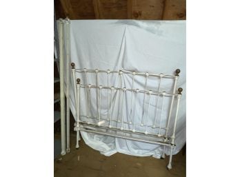 Vintage White Painted Iron Full Size Bed - Headboard, Footboard, Rails
