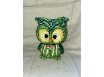Green Ceramic Big Eye Owl Planter - Mid Century - Relpo