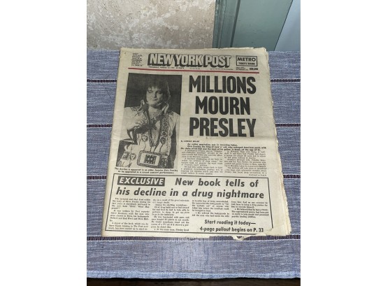 New York Post 'Millions Mourn Presley' August 1977 Newspaper