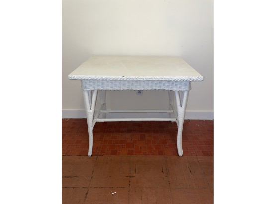 Vintage Large White Wicker Table - Very Sturdy With Wood Top