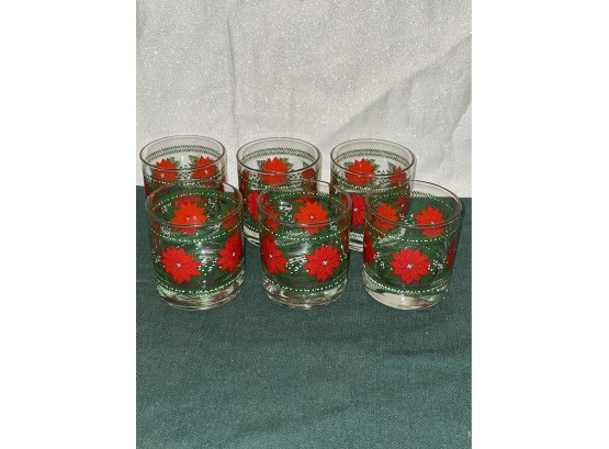 Set Of 6 Poinsettia Rocks Glasses - Christmas Drinks Decor