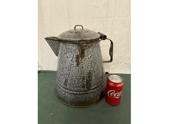 Giant Antique Graniteware Enamel Cowboy Coffee Pot