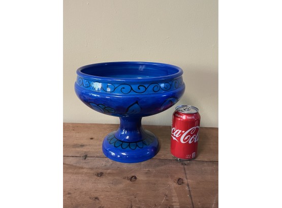 Large Blue Raymor Bellini Mid-Century Art Pottery Compote