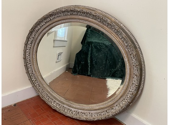 Massive Antique Oval Mirror - Beautiful Carved Wood/Plaster Frame, Beveled Glass (30 Pounds)