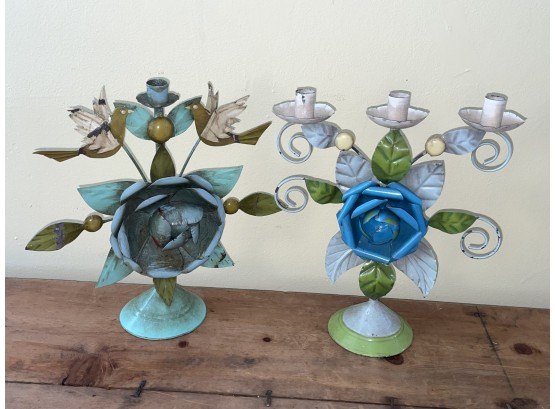 Colorful Metal Flower Motif Candle Holders