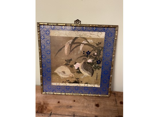 Japanese Quail Print In Bamboo Style Frame