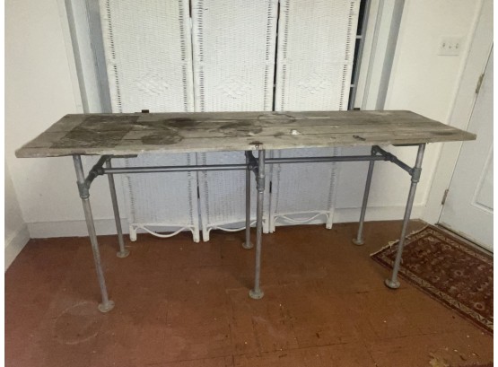 Awesome Metal Pipe Industrial Table Base With Antique Door Top - Long Store Counter