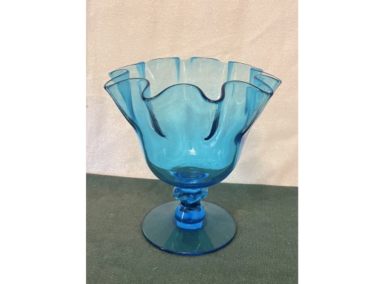 Blue Mid-Century Art Glass Compote, Bowl - Viking