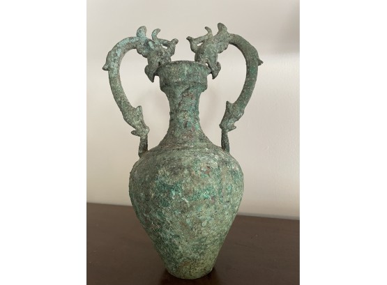 Interesting Double Dragon Handle Metal Vase
