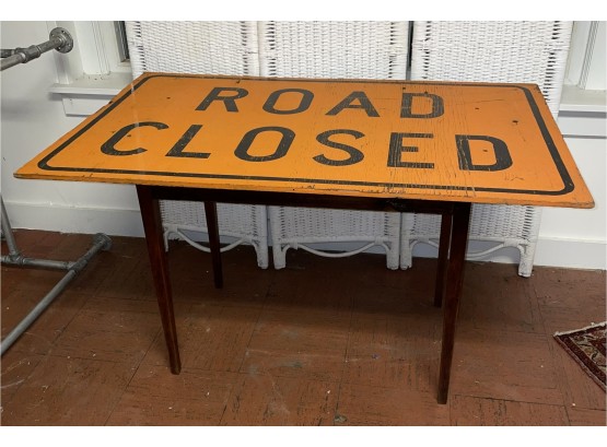 Super Cool ROAD CLOSED Wood Construction Sign Table