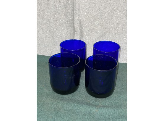 Set Of 4 Cobalt Blue Rocks Glasses, Tumblers - Libbey