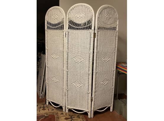 6 Foot High White Wicker Room Divider, Dressing Screen