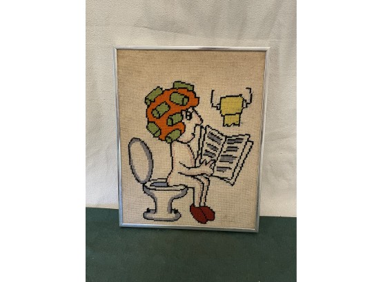 Goofy Bathroom Art Needlepoint Frame