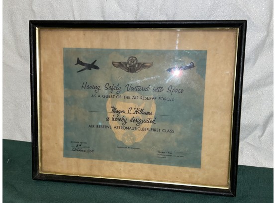 Rare 1958 Army Air Reserve Astronauticleer Certificate