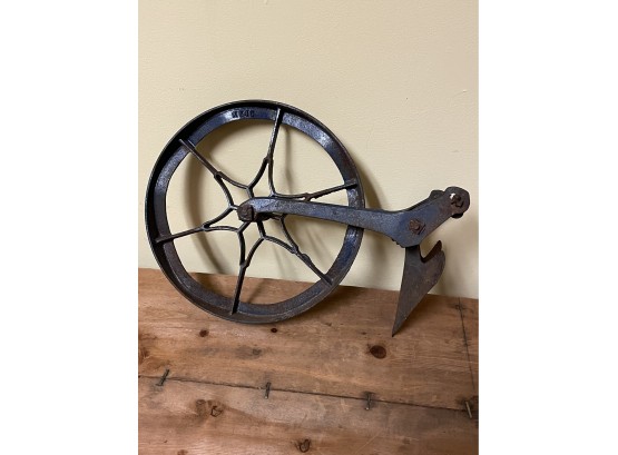 Cast Iron Wheel With Plow Blade - Antique Farm Tool