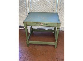 Antique Danersk Green Stool With Painted Floral Motif 1930s