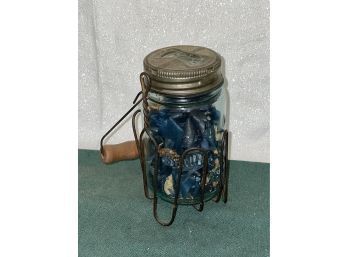 Vintage Mason Jar In Holder/Lifter