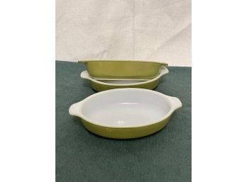Set Of 3 Pyrex Au Gratin Dishes - Avocado Green - Tableware By Corning